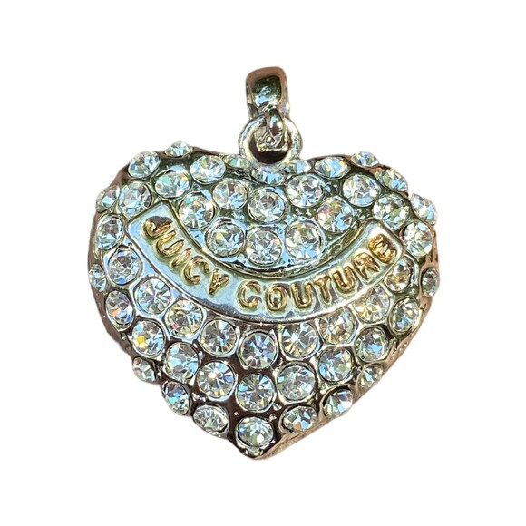 Vtg Juicy Couture Heart Pendant Silver Tone Pave Rhinestone Cut-Out Charm - Picture 1 of 7
